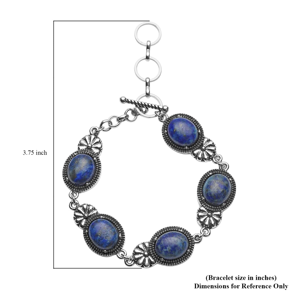 Lapis Lazuli Toggle Clasp Bracelet in Black Oxidized Silvertone (8.00 In) 45.00 ctw image number 2