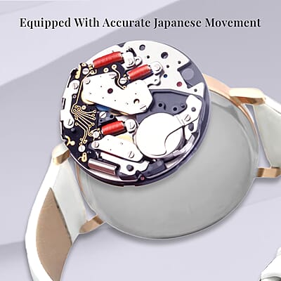 Strada Austrian Crystal Japanese Movement Stone Pattern Dial Watch With White Faux Leather Strap