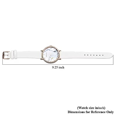 Strada Austrian Crystal Japanese Movement Stone Pattern Dial Watch With White Faux Leather Strap