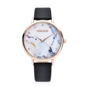 STRADA Austrian Crystal Japanese Movement Stone Pattern Dial Watch With Black Faux Leather Strap