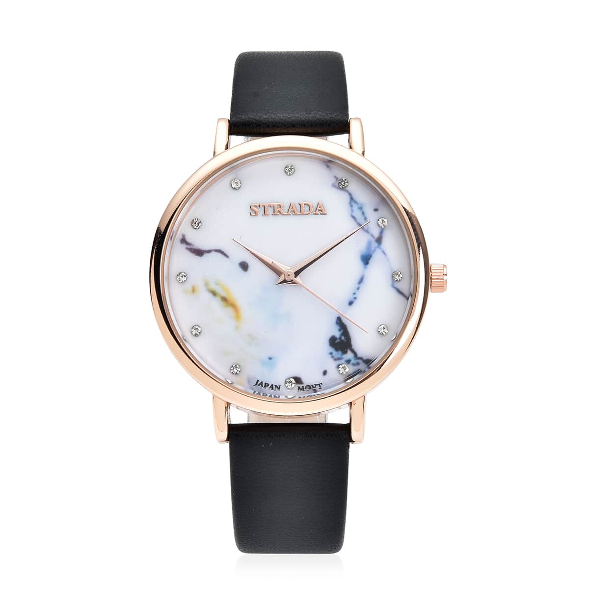 Strada Austrian Crystal Japanese Movement Stone Pattern Dial Watch With Black Faux Leather Strap image number 0