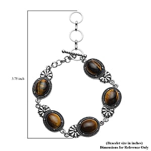 Tiger's Eye 42.00 ctw Toggle Clasp Bracelet in Black Oxidized Silvertone (8.00 In)