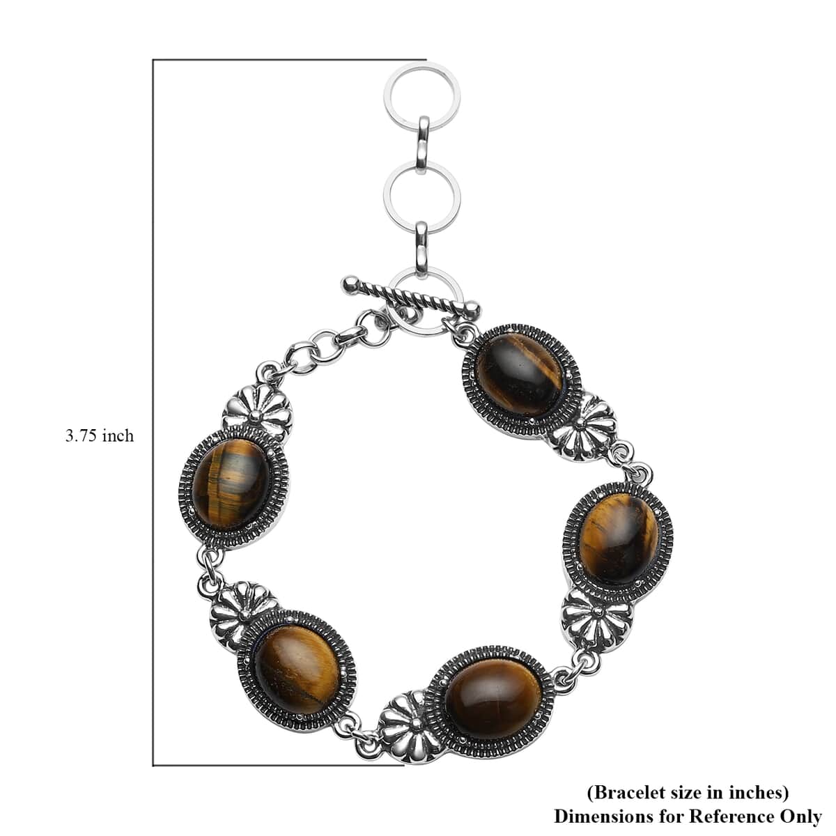 Tiger's Eye Toggle Clasp Bracelet in Black Oxidized Silvertone (8.00 In) 42.00 ctw image number 2