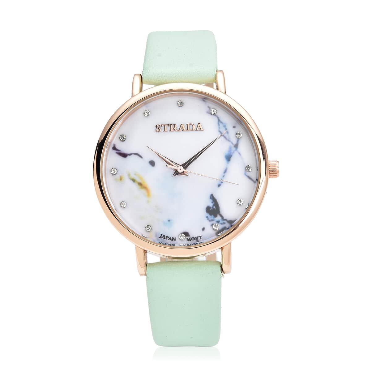 Strada Austrian Crystal Japanese Movement Stone Pattern Dial Watch With Green Faux Leather Strap image number 0