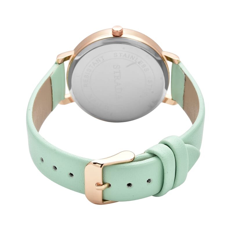 Strada Austrian Crystal Japanese Movement Stone Pattern Dial Watch With Green Faux Leather Strap
