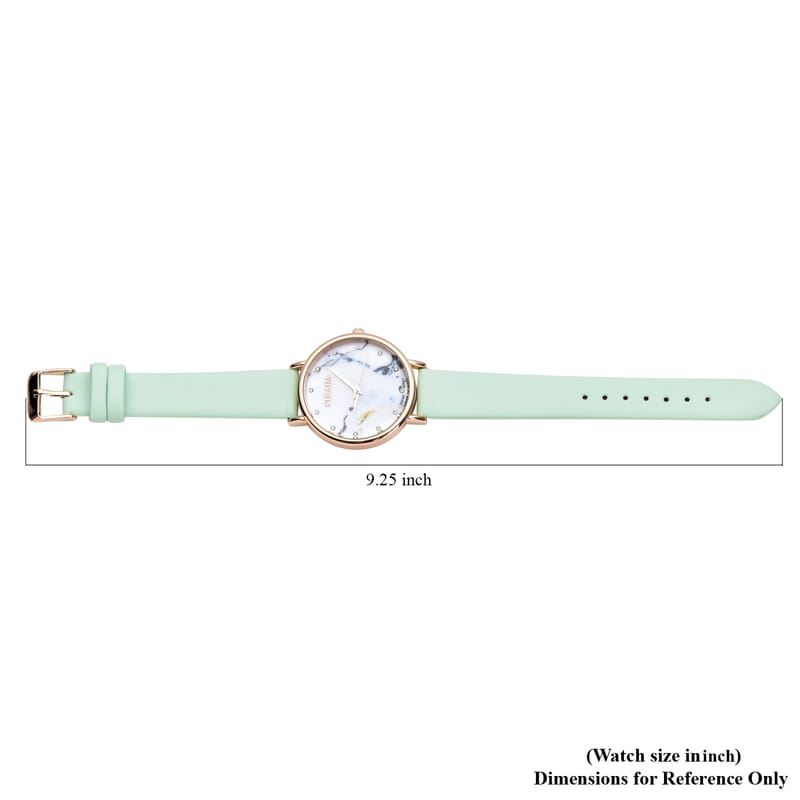 Strada Austrian Crystal Japanese Movement Stone Pattern Dial Watch With Green Faux Leather Strap