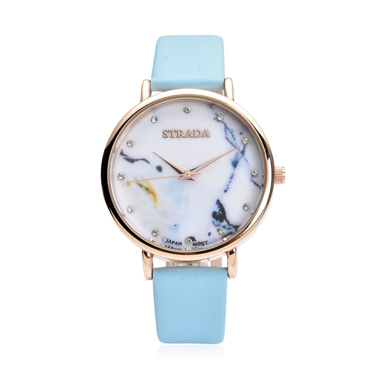 Strada Austrian Crystal Japanese Movement Stone Pattern Dial Watch With Blue Faux Leather Strap 0.20 ctw image number 0