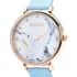 Strada Austrian Crystal Japanese Movement Stone Pattern Dial Watch With Blue Faux Leather Strap 0.20 ctw image number 3