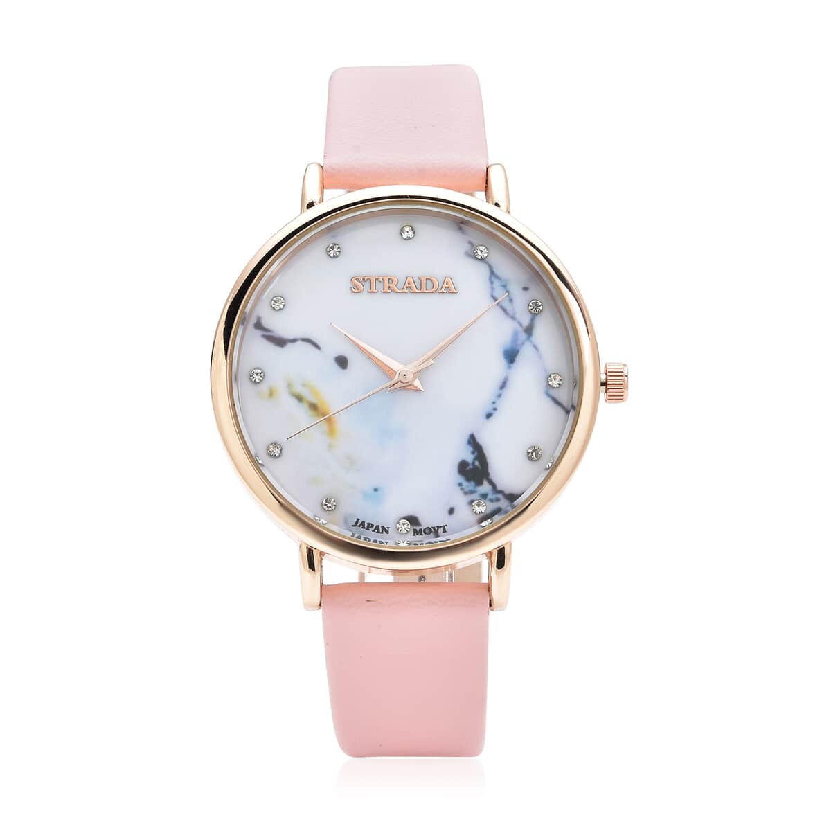 Strada Austrian Crystal Japanese Movement Stone Pattern Dial Watch With Pink Faux Leather Strap image number 0