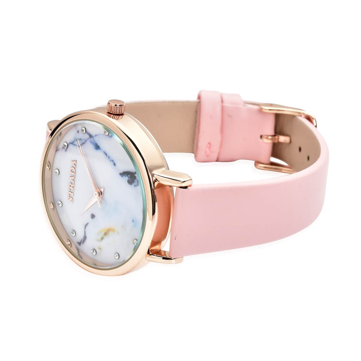 Strada Austrian Crystal Japanese Movement Stone Pattern Dial Watch With Pink Faux Leather Strap image number 4