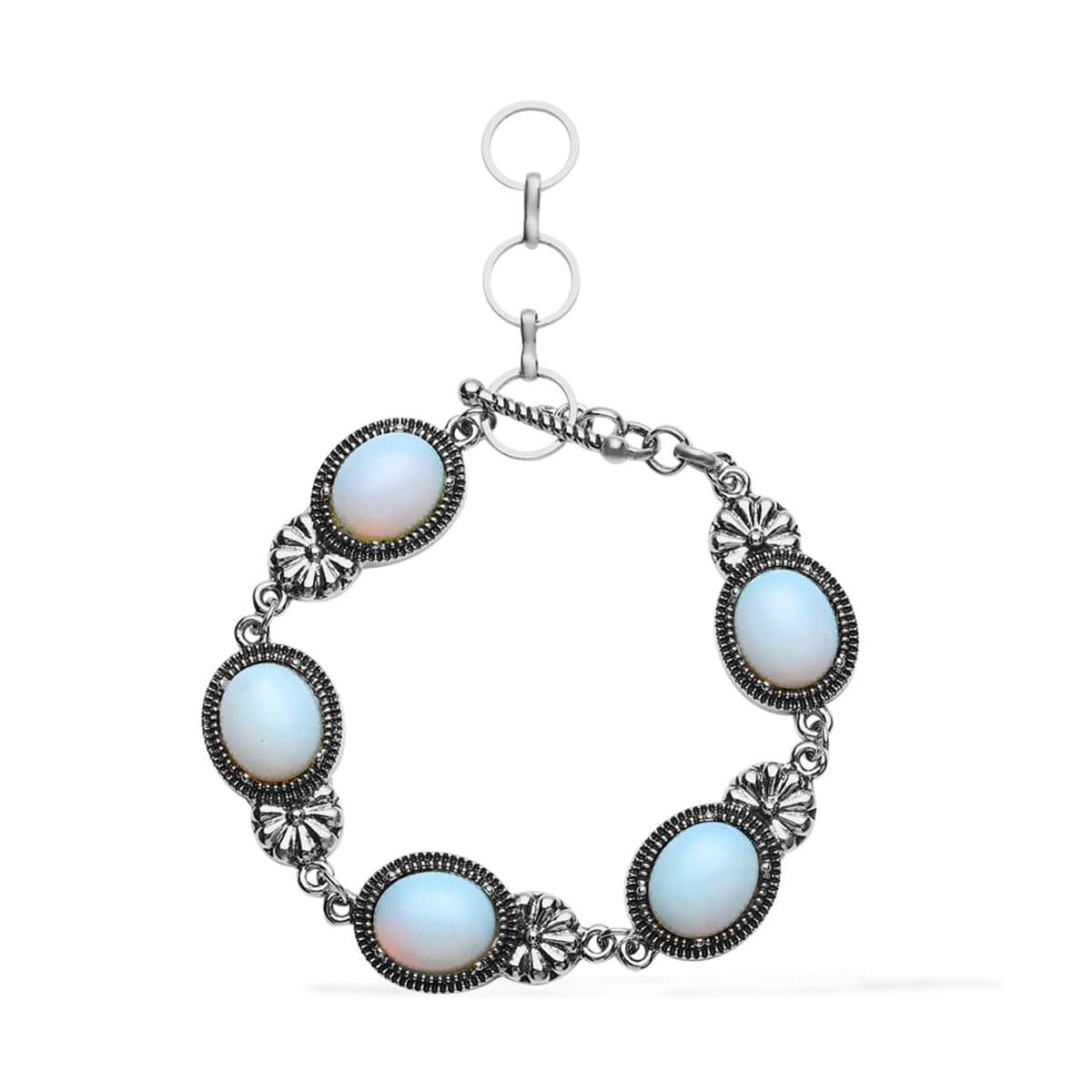 Opalite Toggle Clasp Bracelet in Black Oxidized Silvertone (8.00 In) 37.00 ctw image number 0