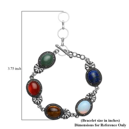 Multi Gemstone Toggle Clasp Bracelet in Black Oxidized Silvertone (8.00 In) 42.00 ctw image number 2