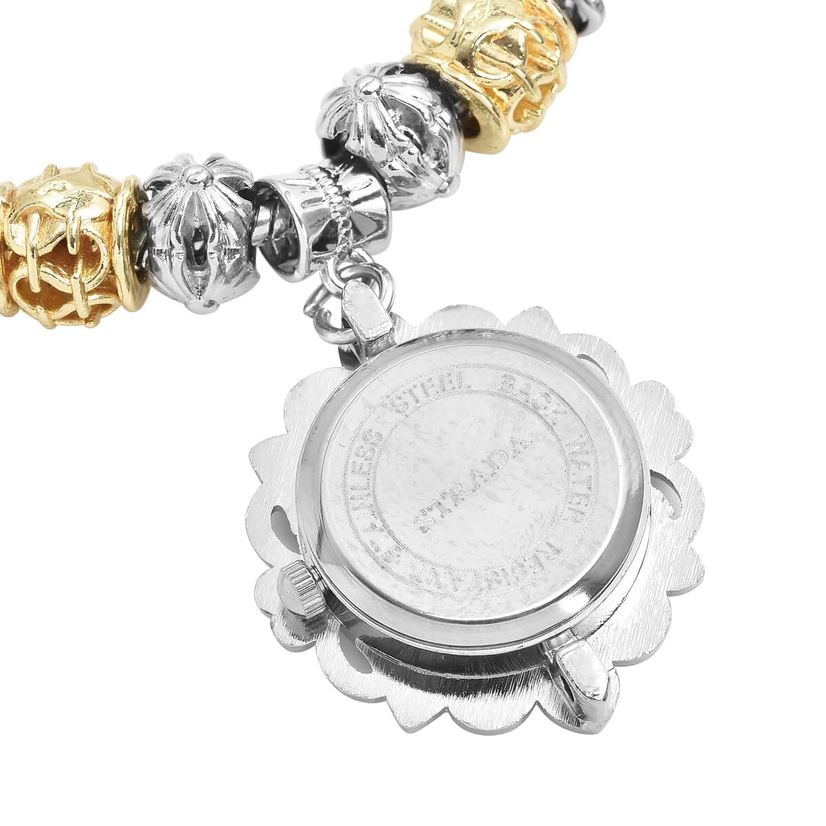 Strada Austrian Crystal Japanese Movement Cross Charms Bracelet Watch in Silvertone and Goldtone image number 4