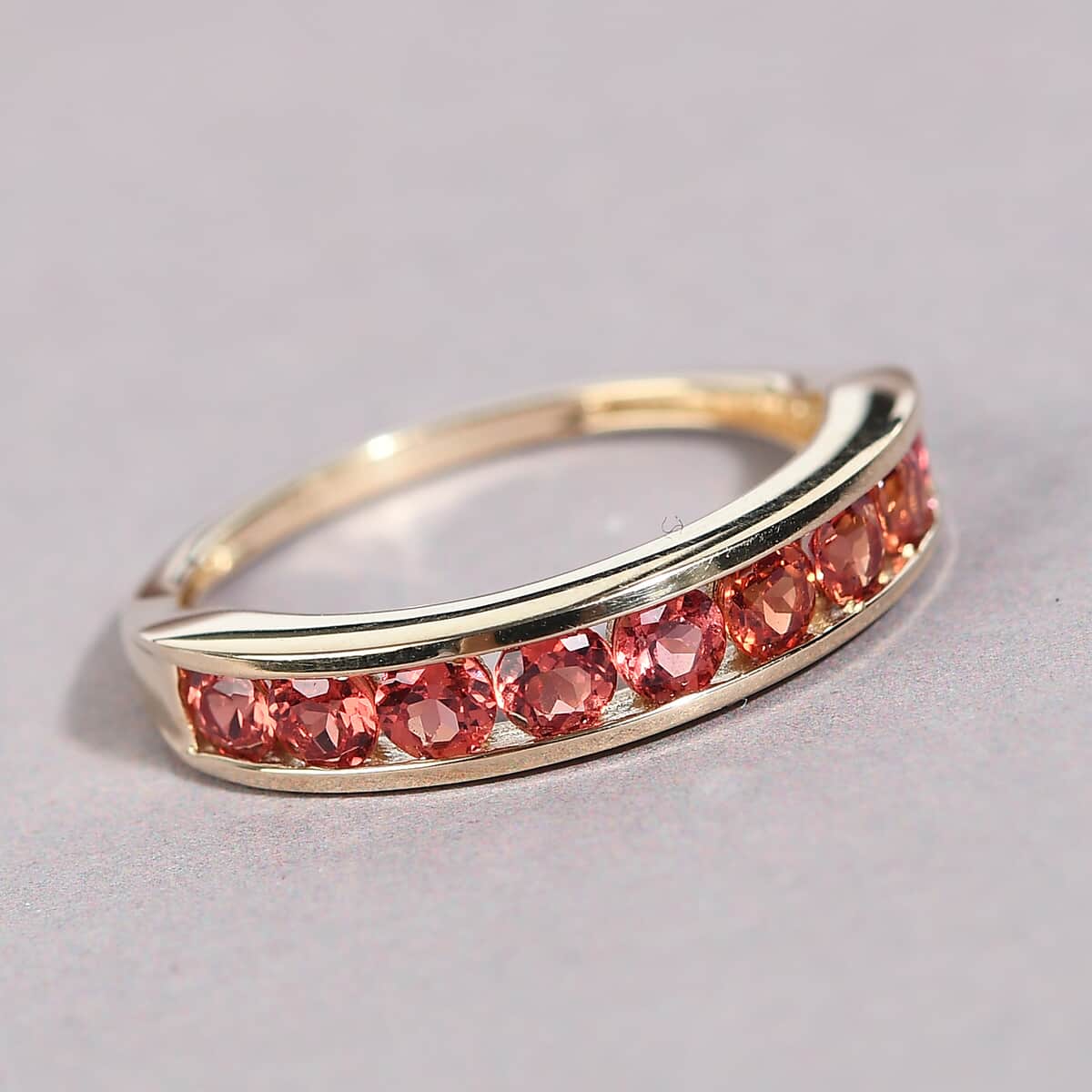 LUXORO 10K Yellow Gold Premium Red Sapphire Half Eternity Band Ring (Size 9.0) 1.25 ctw image number 1
