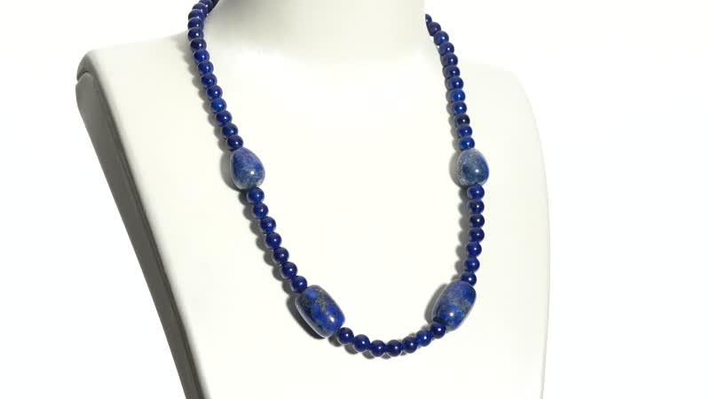 Lapis Lazuli Drop, Barrel Shape and Beaded Necklace 18-20 Inches in Silvertone 206.50 ctw