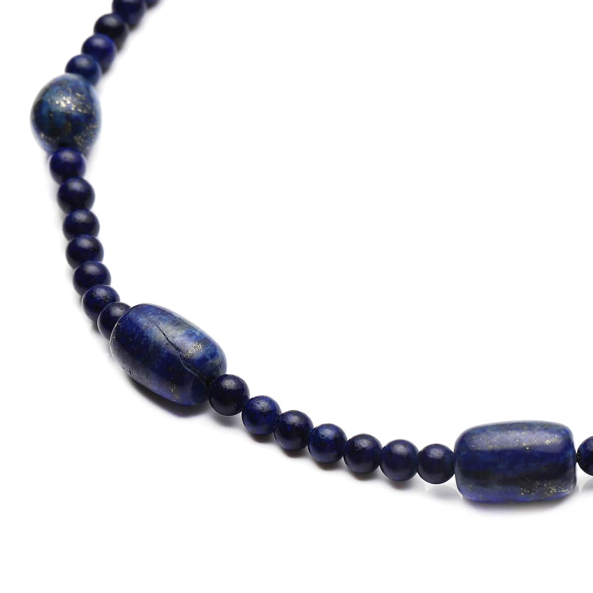 Lapis Lazuli Drop, Barrel Shape and Beaded Necklace 18-20 Inches in Silvertone 206.50 ctw image number 2