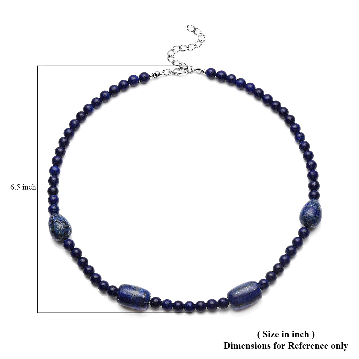 Lapis Lazuli Drop, Barrel Shape and Beaded Necklace 18-20 Inches in Silvertone 206.50 ctw