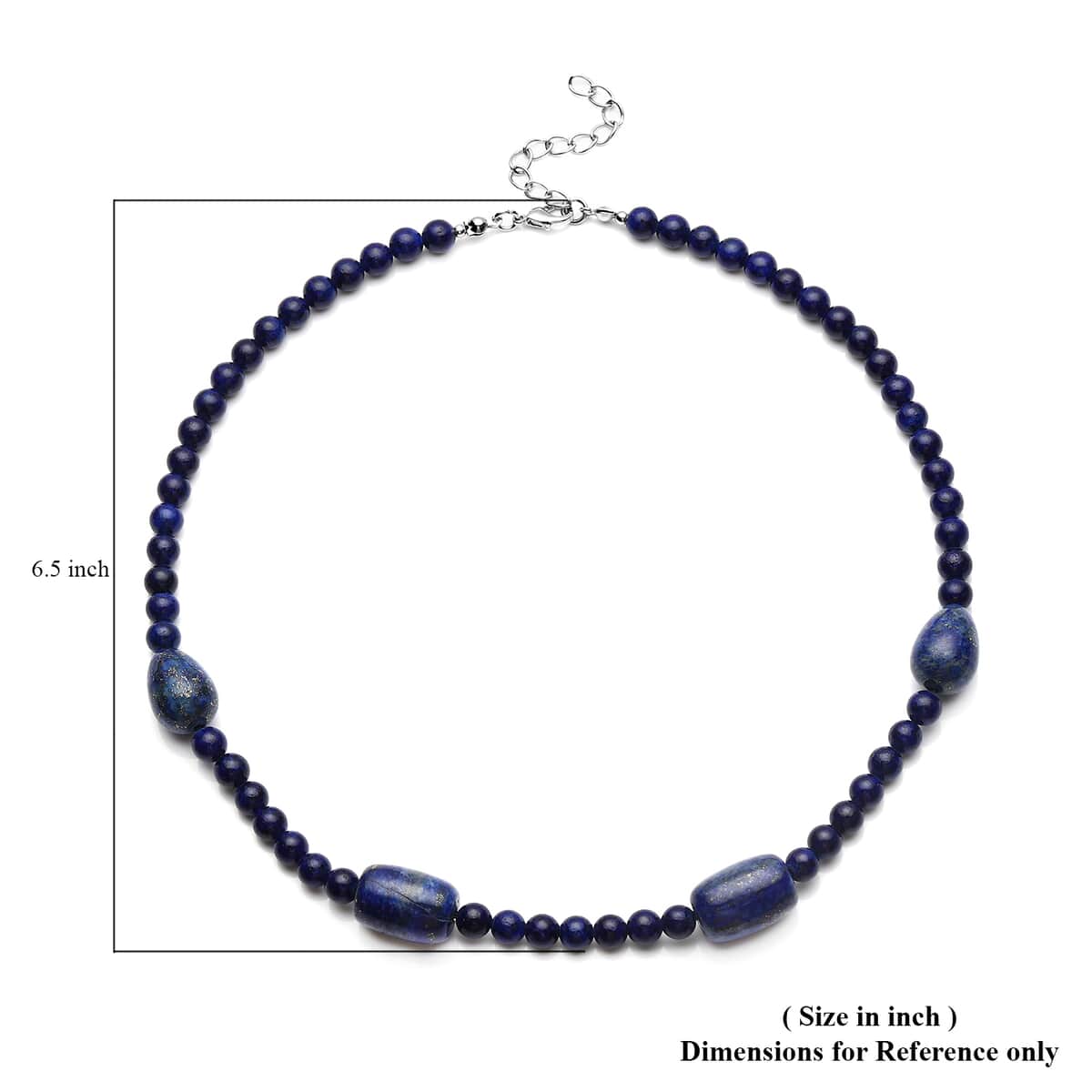 Lapis Lazuli Drop, Barrel Shape and Beaded Necklace 18-20 Inches in Silvertone 206.50 ctw image number 4