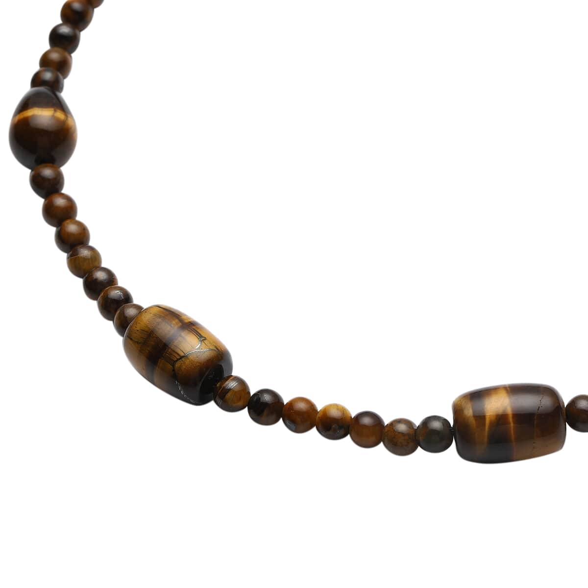 Tiger's Eye Drop, Barrel Shape and Beaded Necklace 18-20 Inches in Silvertone 198.50 ctw image number 2