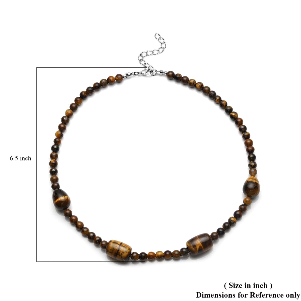 Tiger's Eye Drop, Barrel Shape and Beaded Necklace 18-20 Inches in Silvertone 198.50 ctw image number 4