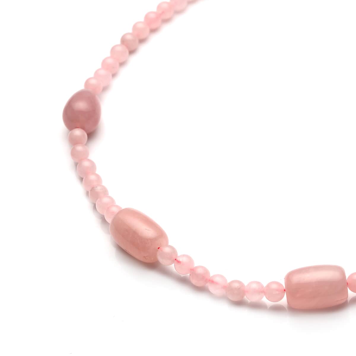 Galilea Rose Quartz Drop and Barrel Shape and Beaded Necklace 18-20 Inches in Silvertone 190.00 ctw image number 2