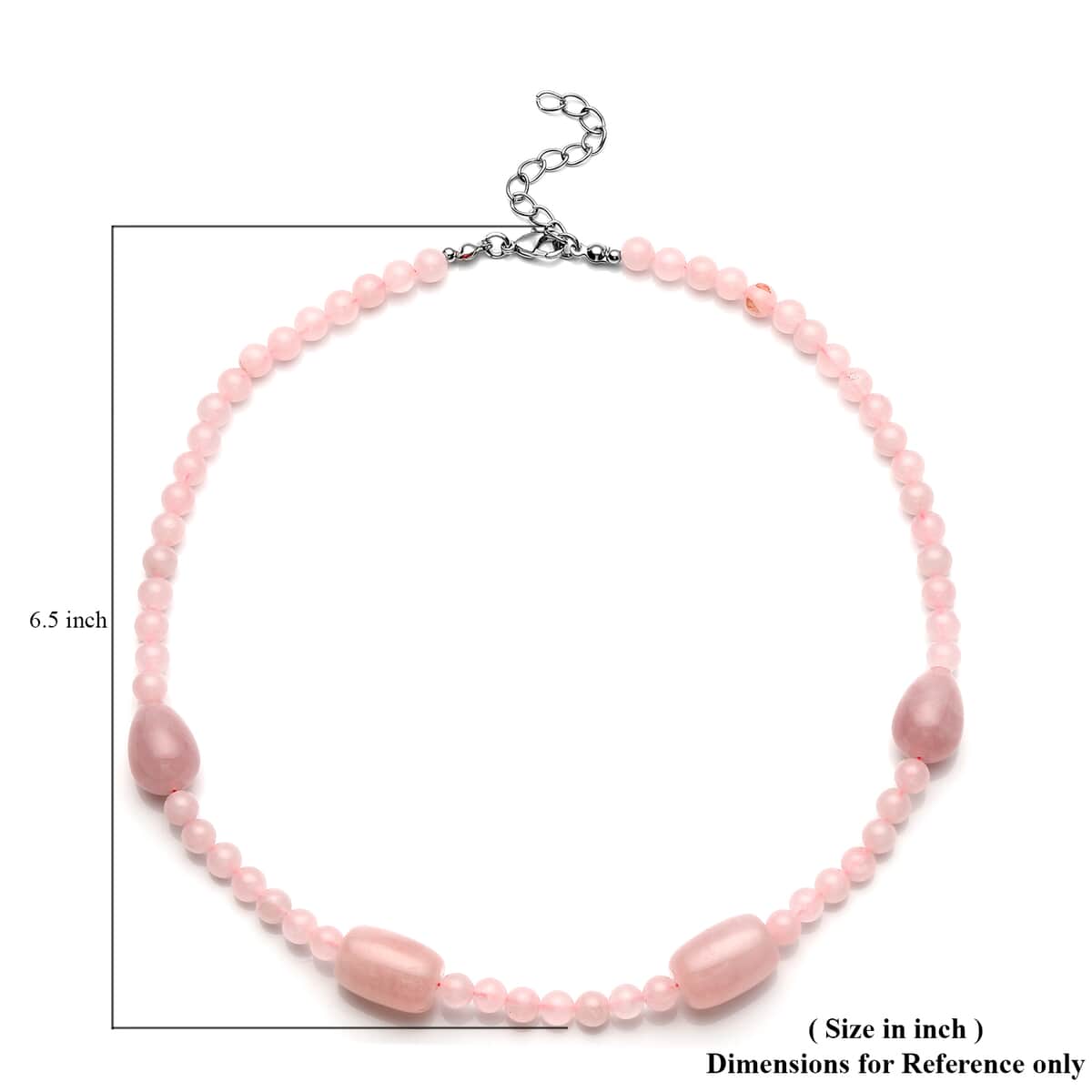Galilea Rose Quartz Drop and Barrel Shape and Beaded Necklace 18-20 Inches in Silvertone 190.00 ctw image number 4
