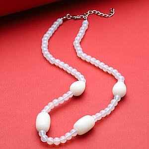 Opalite Drop, Barrel Shape and Beaded Necklace 18-20 Inches in Silvertone 175.50 ctw