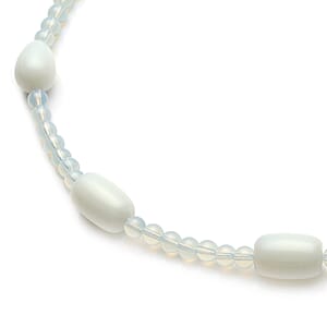 Opalite Drop, Barrel Shape and Beaded Necklace 18-20 Inches in Silvertone 175.50 ctw