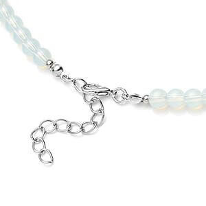 Opalite Drop, Barrel Shape and Beaded Necklace 18-20 Inches in Silvertone 175.50 ctw