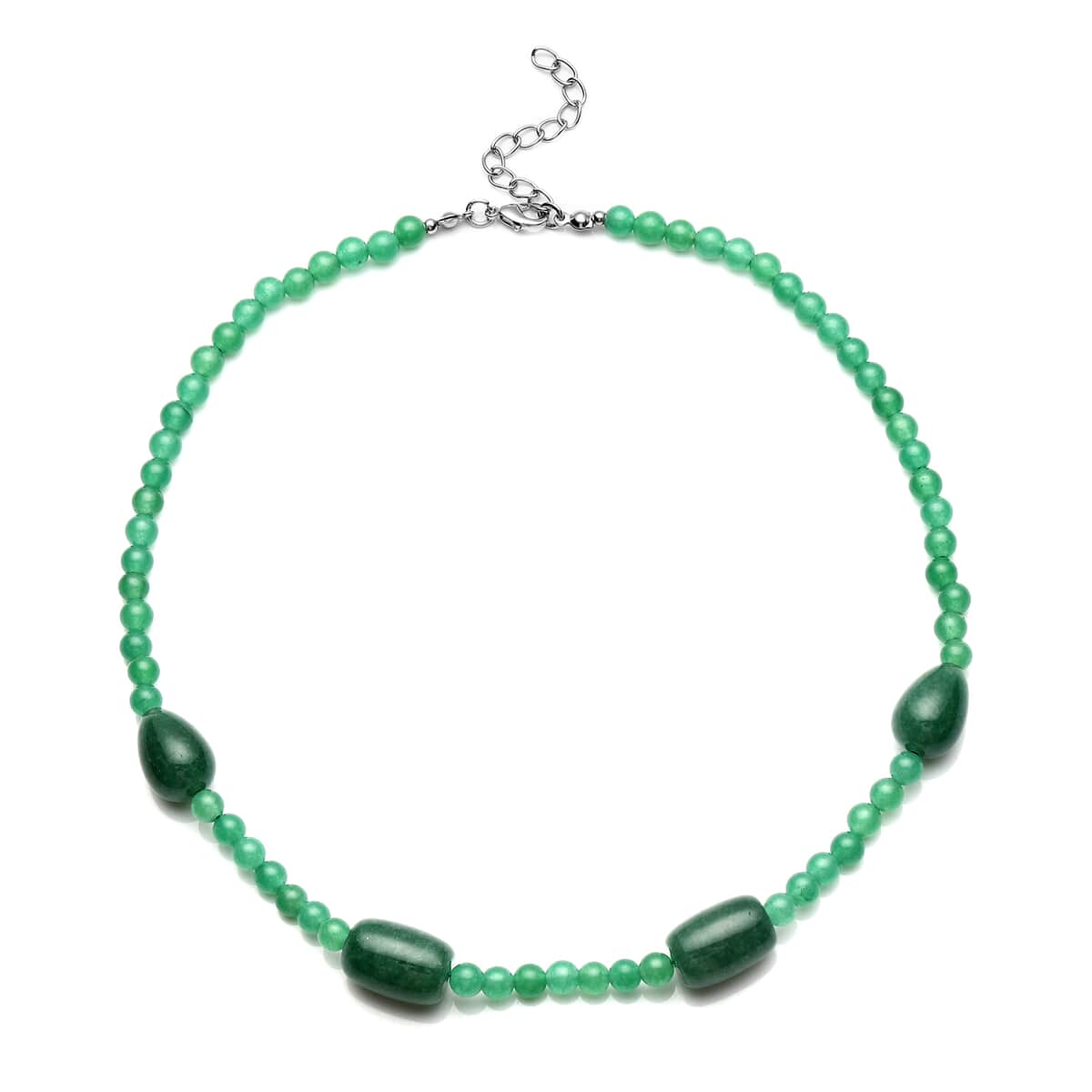 Green Aventurine Drop, Barrel Shape and Beaded Necklace 18-20 Inches in Silvertone 178.50 ctw image number 0