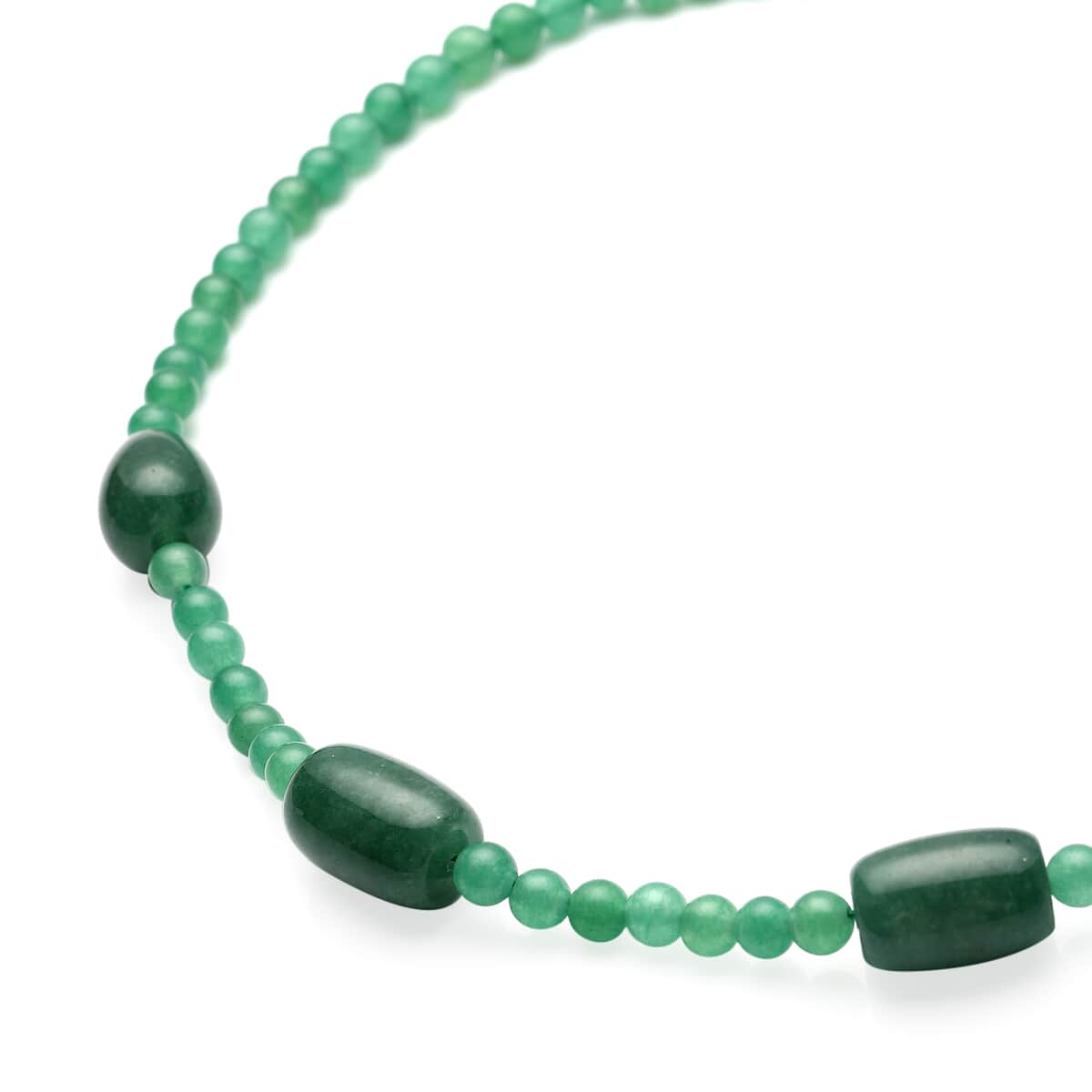 Green Aventurine Drop, Barrel Shape and Beaded Necklace 18-20 Inches in Silvertone 178.50 ctw image number 2