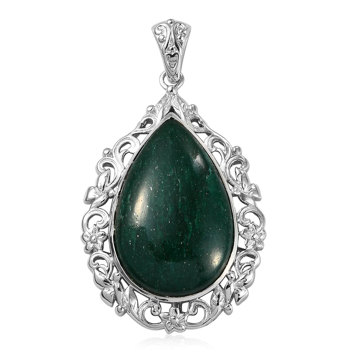 Green Aventurine Solitaire Pendant in Platinum Over Copper with Magnet 28.85 ctw image number 0