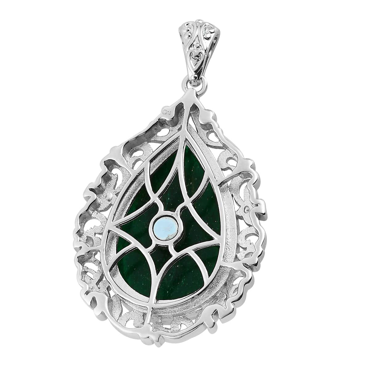 Green Aventurine Solitaire Pendant in Platinum Over Copper with Magnet 28.85 ctw image number 3