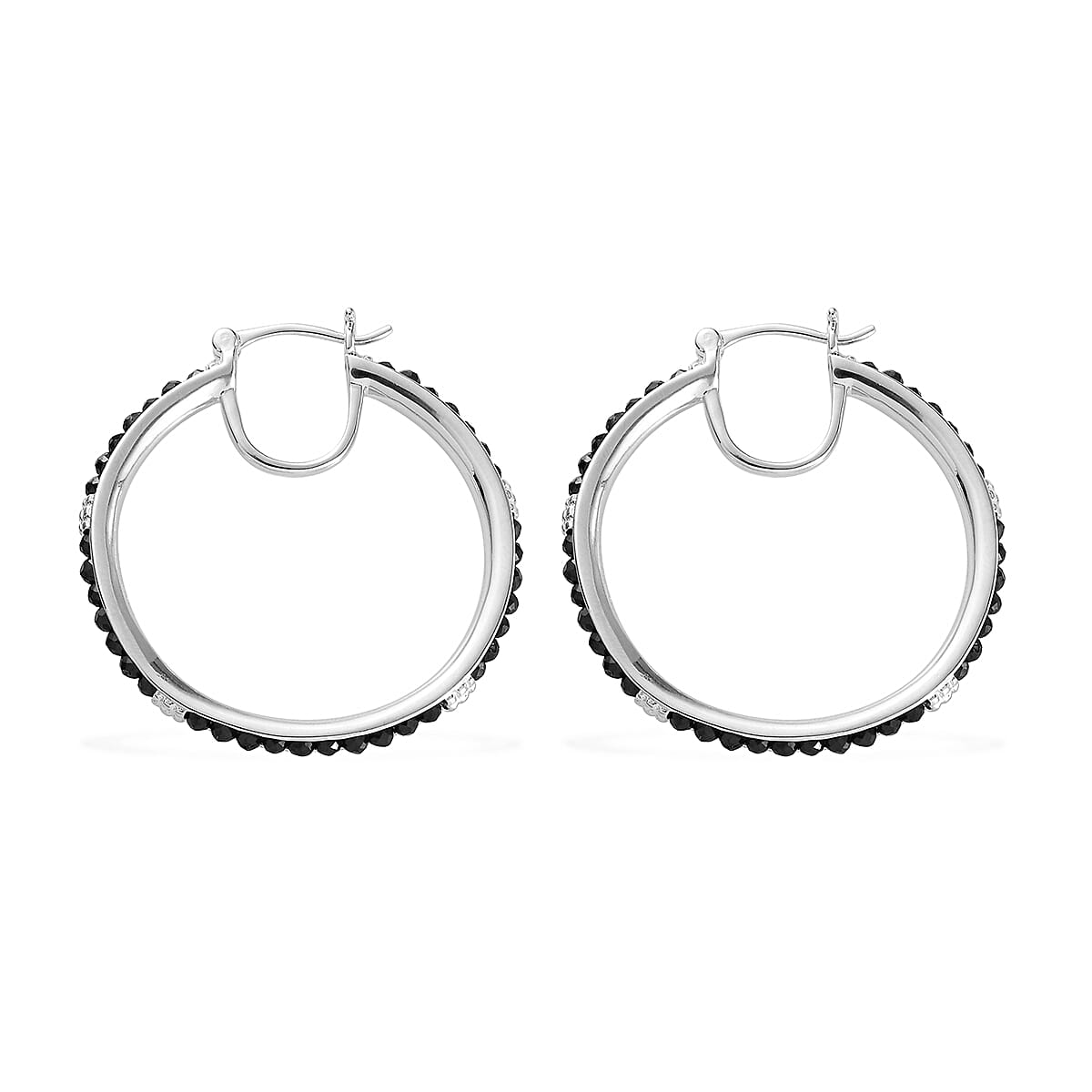 Karis Thai Black Spinel Hoop Earrings in Platinum Bond 6.00 ctw
