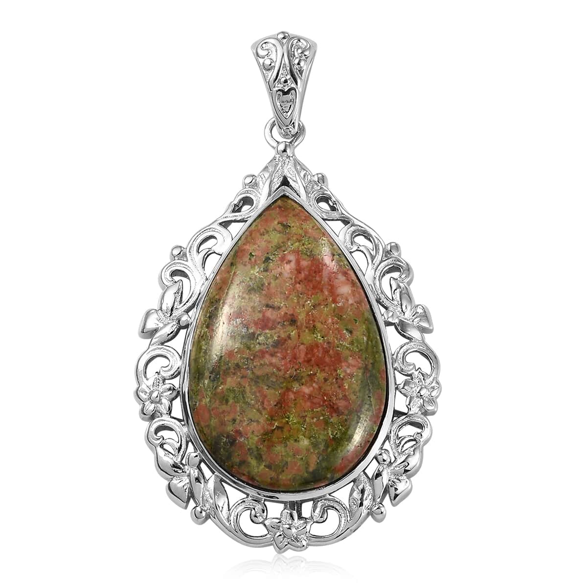 Unakite Solitaire Pendant in Platinum Over Copper with Magnet with Magnet 33.65 ctw image number 0