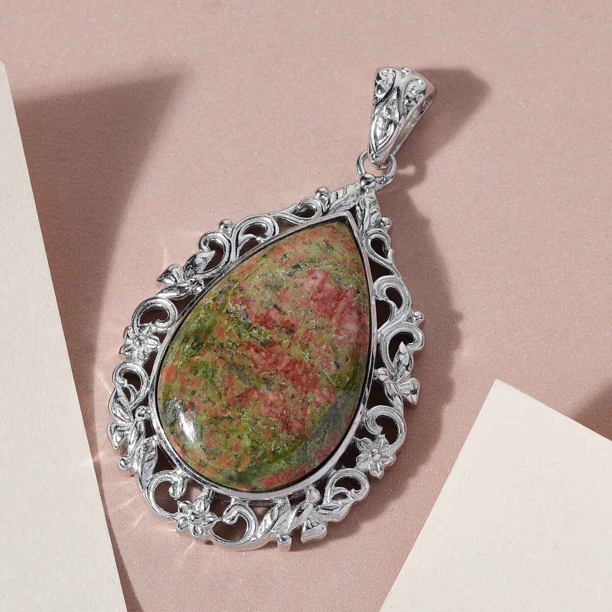 Unakite Solitaire Pendant in Platinum Over Copper with Magnet with Magnet 33.65 ctw image number 1
