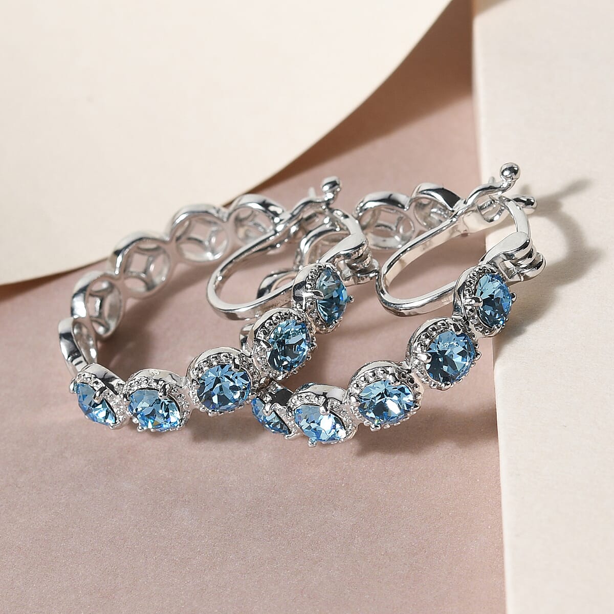 KARIS Dark Indigo Crystal Hoop Earrings in Platinum Bond 3.60 ctw image number 1