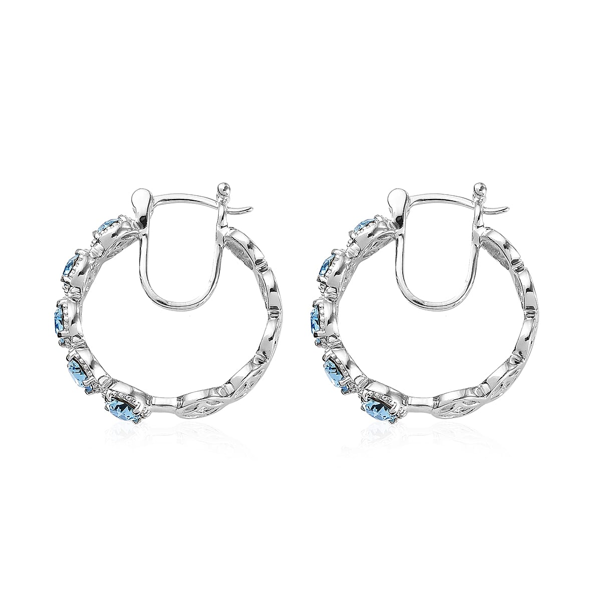 KARIS Dark Indigo Crystal Hoop Earrings in Platinum Bond 3.60 ctw image number 3