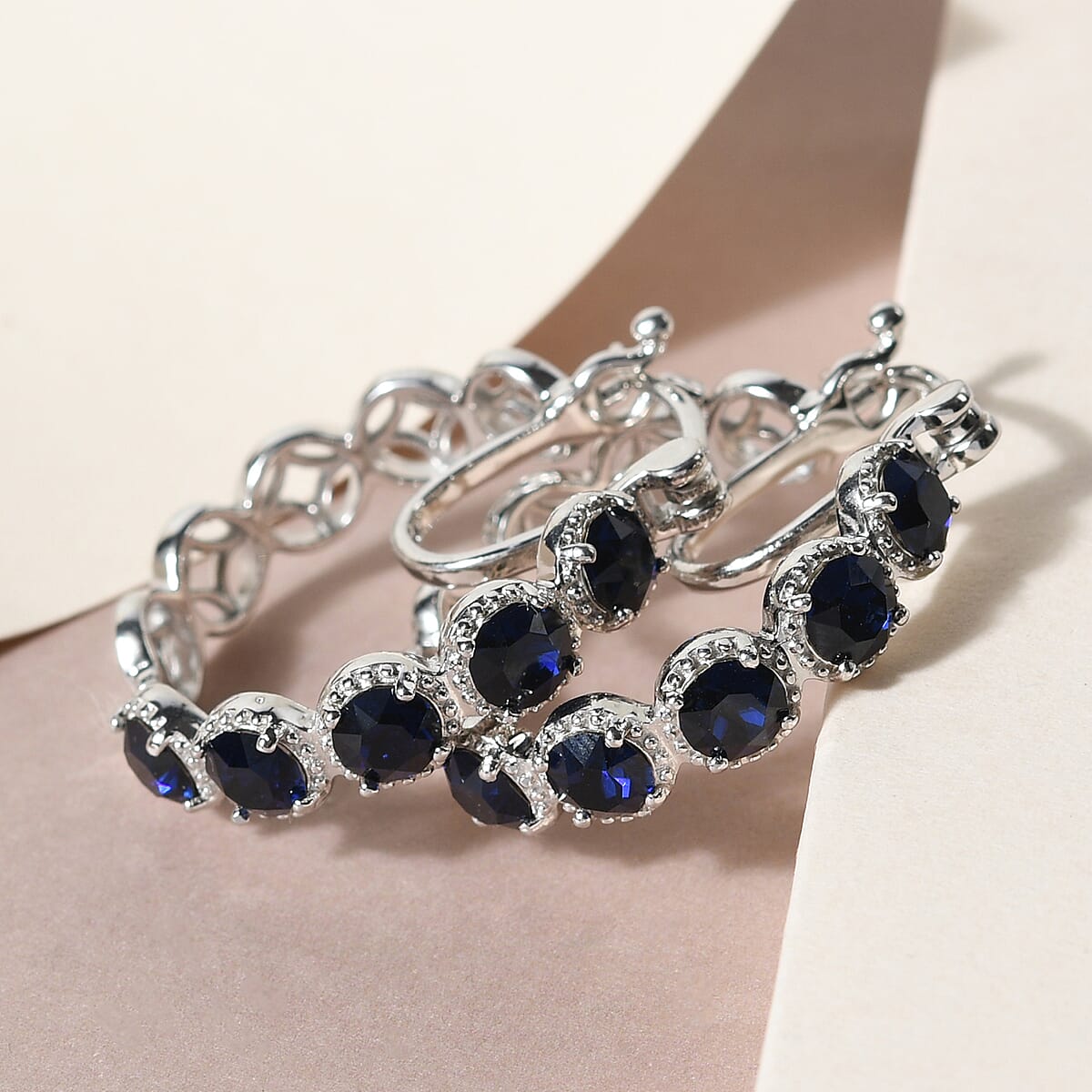 Karis Dark Indigo Crystal Hoop Earrings in Platinum Bond image number 1