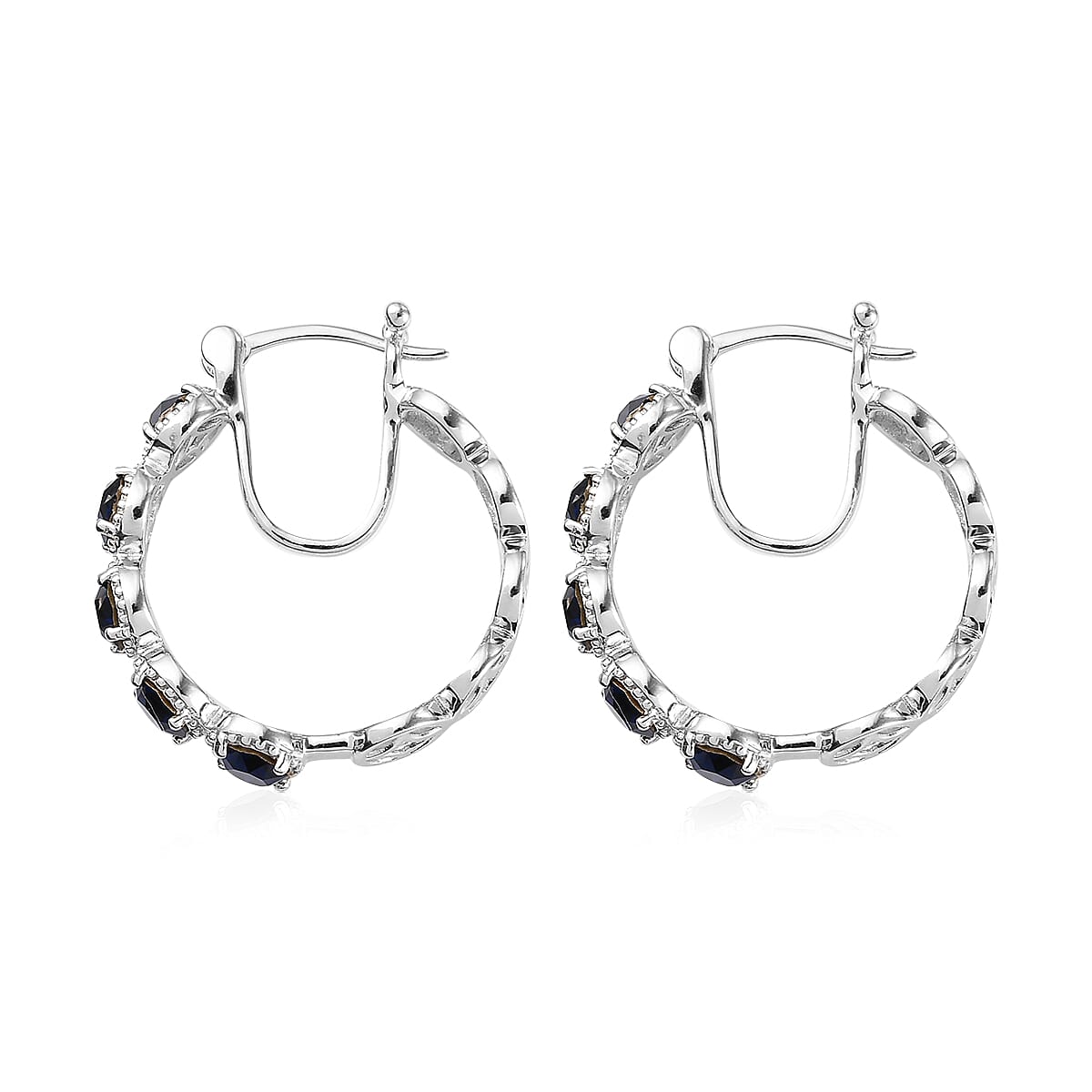 Karis Dark Indigo Crystal Hoop Earrings in Platinum Bond image number 3