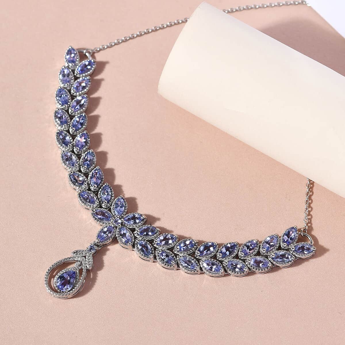 Tanzanite Necklace 18 Inches in Platinum Over Sterling Silver 9.50 ctw image number 1