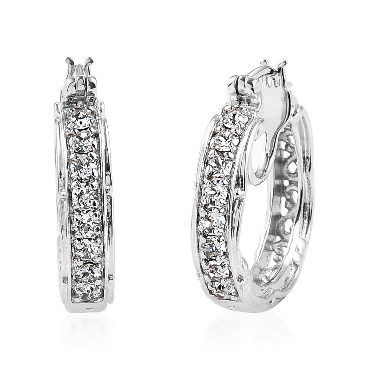 Karis White Crystal Hoop Earrings in Platinum Bond image number 0