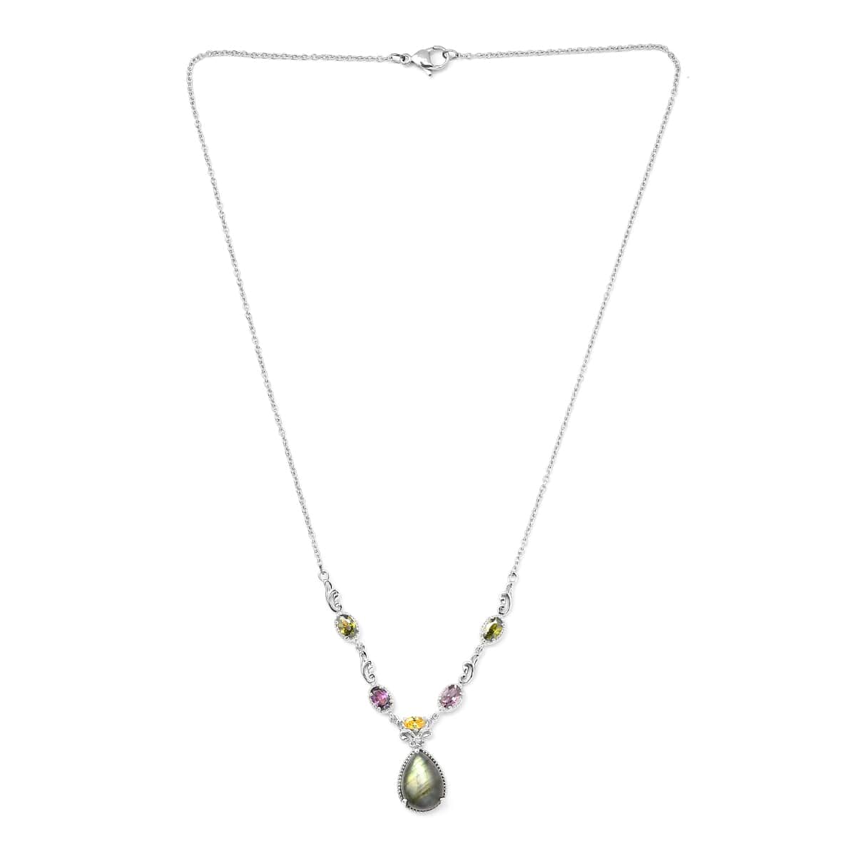Karis Labradorite Cluster Necklace for Women in Platinum Bond Stainless Steel| Simulated Diamond Necklace (18 Inches) 8.90 ctw image number 3