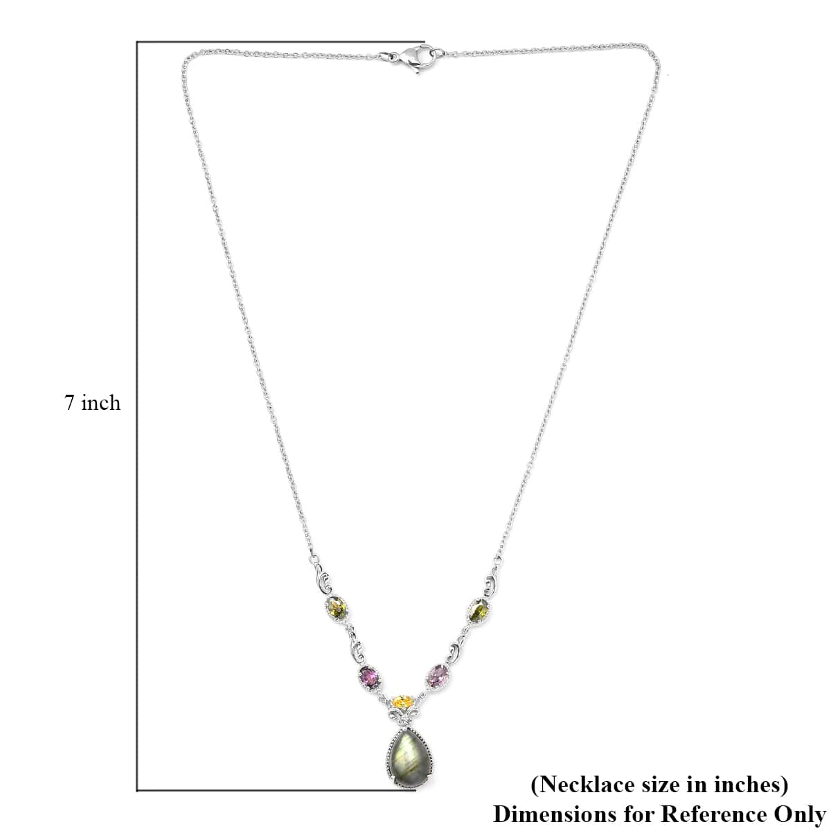 Karis Labradorite Cluster Necklace for Women in Platinum Bond Stainless Steel| Simulated Diamond Necklace (18 Inches) 8.90 ctw image number 5