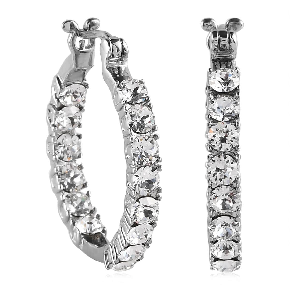 Tanzanite Crystal Hoop Earrings in Stainless Steel 4.90 ctw image number 0