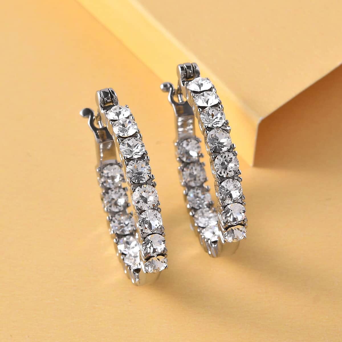 Tanzanite Crystal Hoop Earrings in Stainless Steel 4.90 ctw image number 1