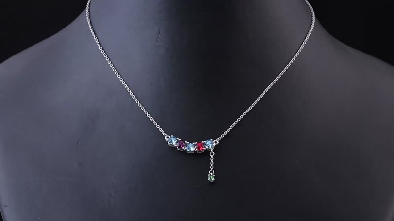 Multi Color Crystal Fancy Necklace 18 Inches in Sterling Silver and Stainless Steel 1.75 ctw