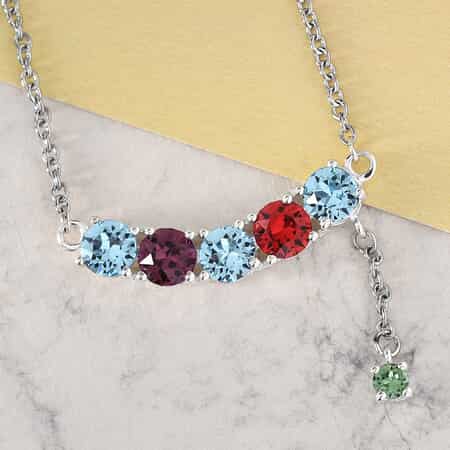 Multi Color Crystal Fancy Necklace 18 Inches in Sterling Silver and Stainless Steel 1.75 ctw image number 1