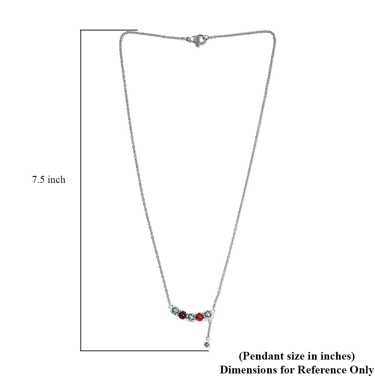 Multi Color Crystal Fancy Necklace 18 Inches in Sterling Silver and Stainless Steel 1.75 ctw