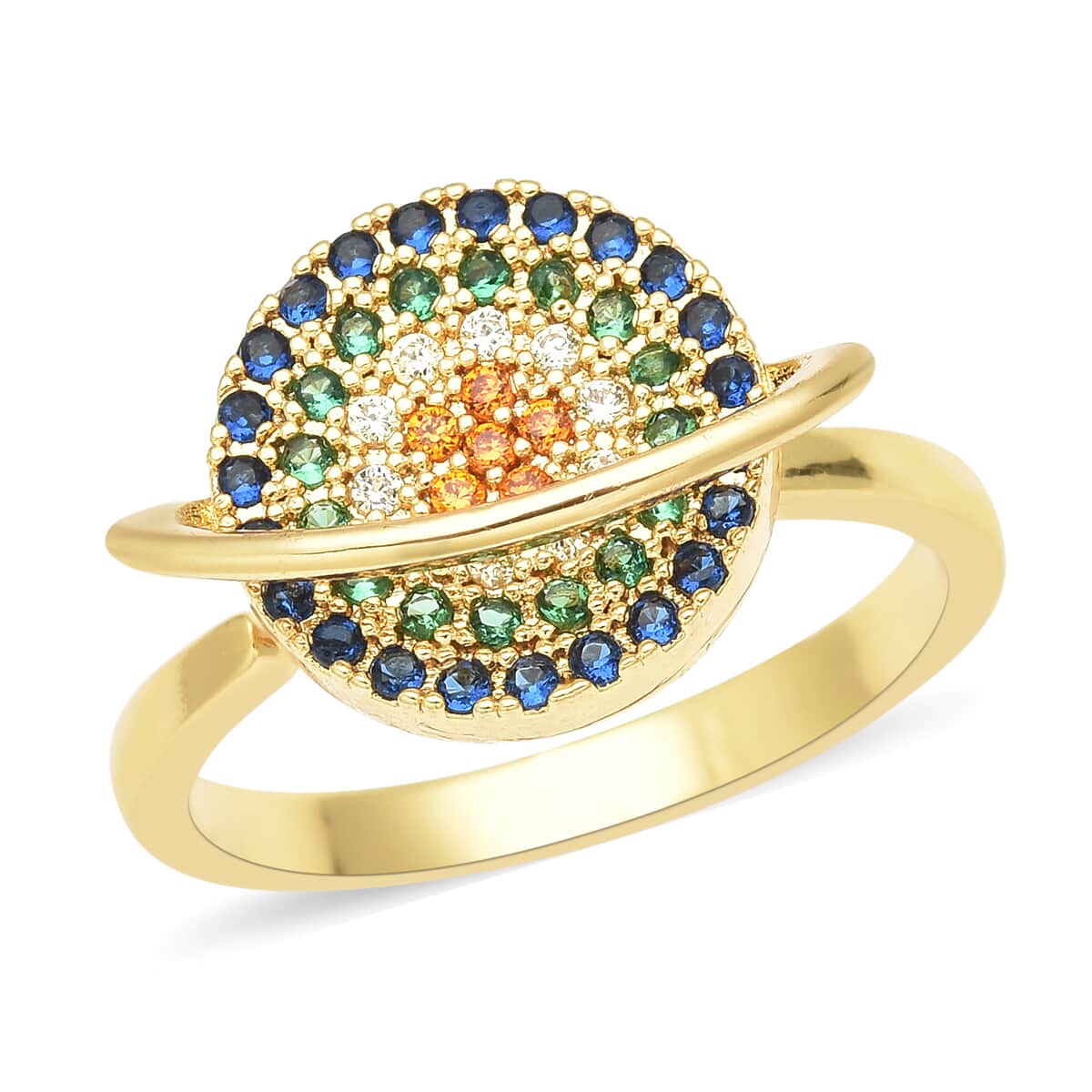 Simulated Multi Color Diamond Ring in Goldtone (Size 7.0) image number 0